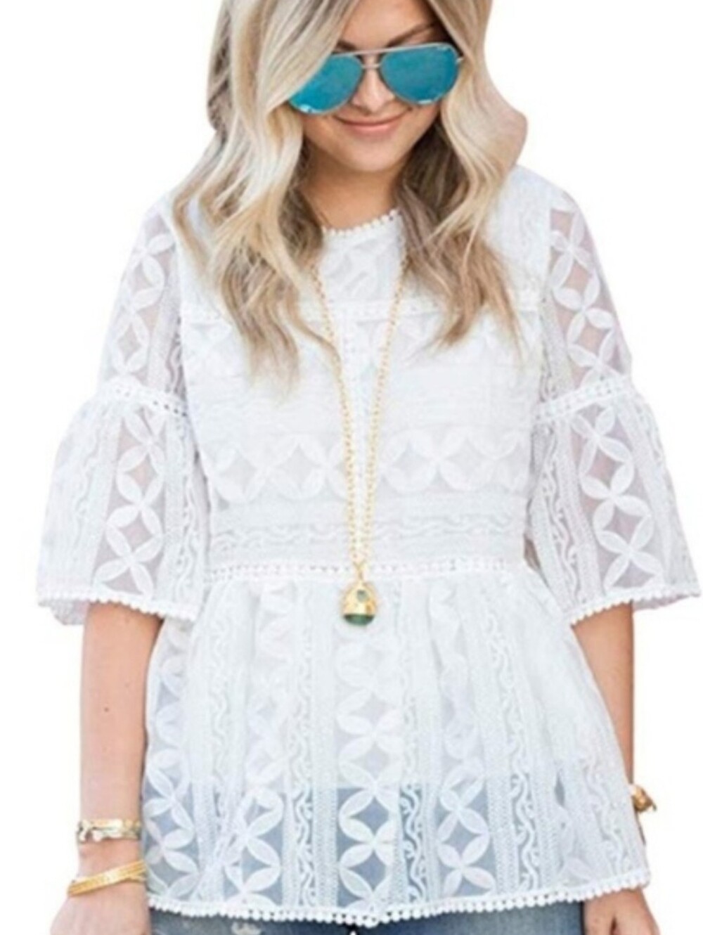 Chicwish White "Summer Lovin Dolly" Lace Peplum Blouse L/XL Boho